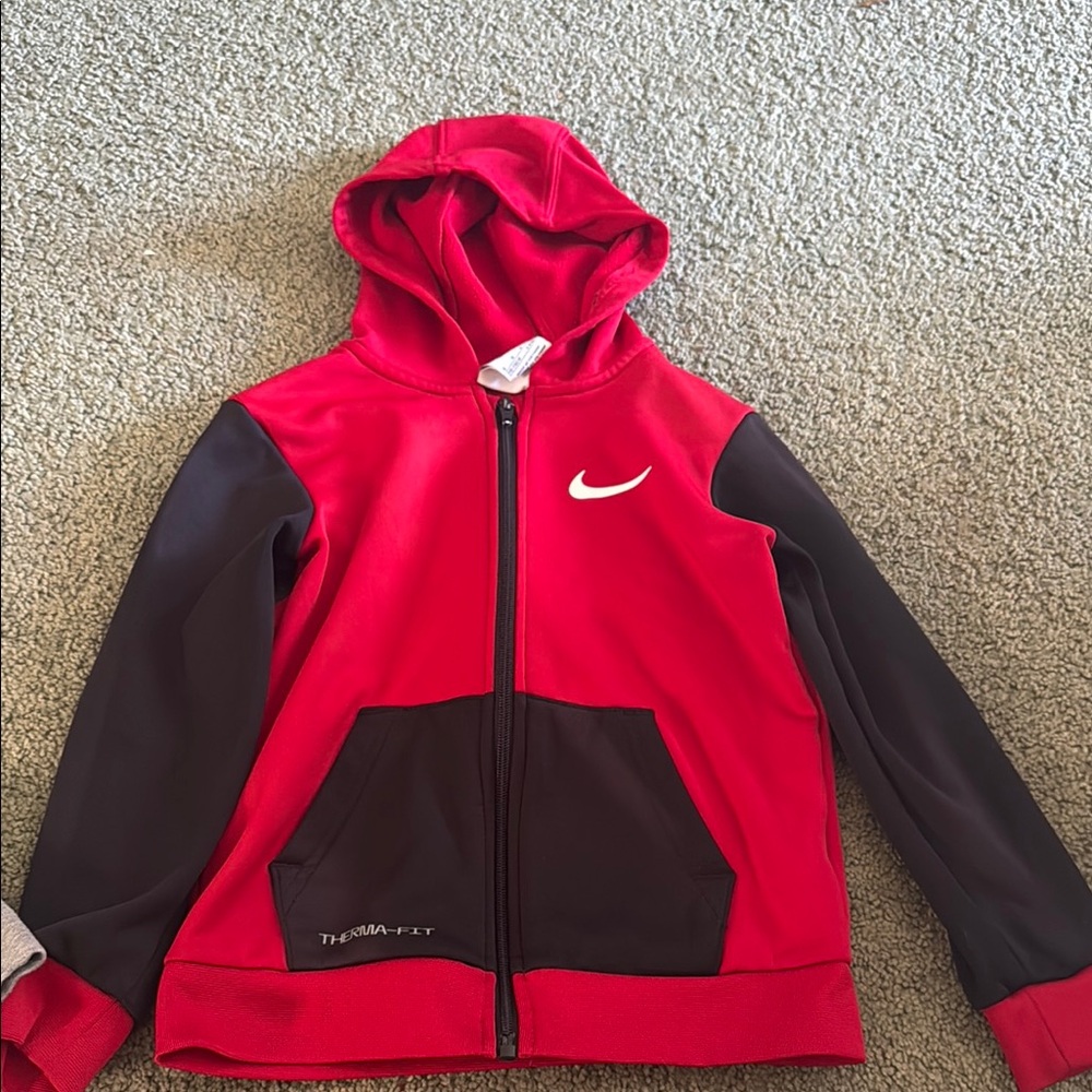 Nike Red and Black Zip-Up Hoodie